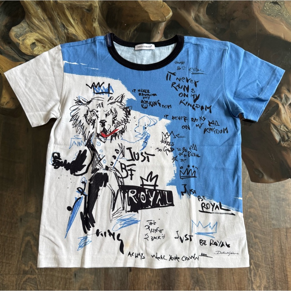 Dolce & Gabbana Blue and White Royal Graphic Tee